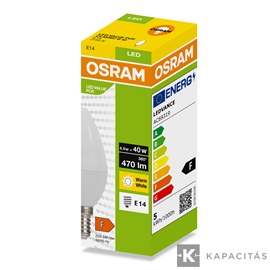 OSRAM LED PCR CLASSIC B gyertya izzó 4.9W |40W| 2700K 470lm E14, meleg fehér
