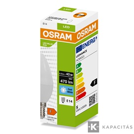 OSRAM LED PCR CLASSIC B gyertya izzó 4.9W |40W| 4000K 470lm E14, természetes fehér