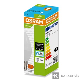 OSRAM LED PCR CLASSIC B gyertya izzó 4.9W |40W| 6500K 470lm E14, hideg fehér