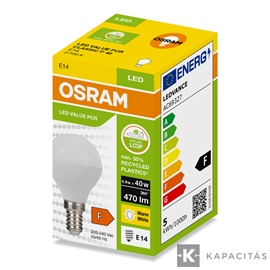 OSRAM LED PCR CLASSIC P kisgömb izzó 4.9W |40W| 2700K 470lm E14, meleg fehér