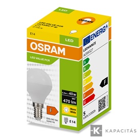 OSRAM LED PCR CLASSIC P kisgömb izzó 4.9W |40W| 2700K 470lm E14, meleg fehér