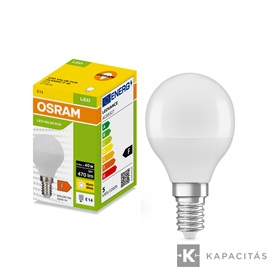 OSRAM LED PCR CLASSIC P kisgömb izzó 4.9W |40W| 2700K 470lm E14, meleg fehér