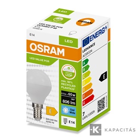 OSRAM LED PCR CLASSIC P kisgömb izzó 6.5W |60W| 4000K 806lm E14, természetes fehér