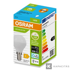 OSRAM LED PCR CLASSIC P kisgömb izzó 6.5W |60W| 6500K 806lm E14, hideg fehér