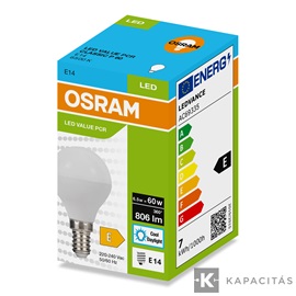 OSRAM LED PCR CLASSIC P kisgömb izzó 6.5W |60W| 6500K 806lm E14, hideg fehér
