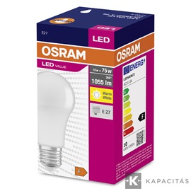 OSRAM LED VALUE CLASSIC A normál izzó 10W |75W| 2700K 1.055lm E27, meleg fehér
