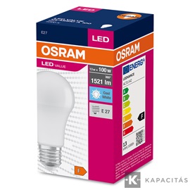 OSRAM LED VALUE CLASSIC A normál izzó 13W |100W| 4000K 1.521lm E27, természetes fehér