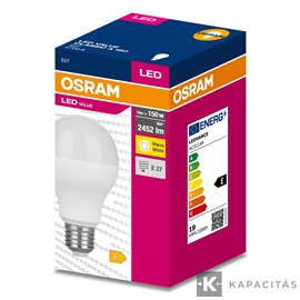 OSRAM LED VALUE CLASSIC A normál izzó 19W |150W| 2700K 2.452lm E27, meleg fehér