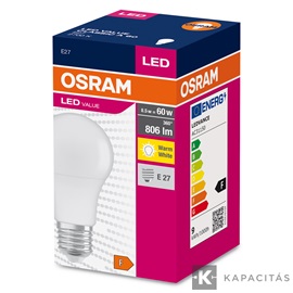 OSRAM LED VALUE CLASSIC A normál izzó 8.5W |60W| 2700K 806lm E27, meleg fehér