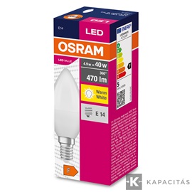 OSRAM LED VALUE CLASSIC B gyertya izzó 4.9W |40W| 2700K 470lm E14, meleg fehér