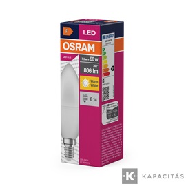 OSRAM LED VALUE CLASSIC B gyertya izzó 7W |60W| 2700K 806lm E14, meleg fehér