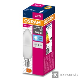 OSRAM LED VALUE CLASSIC B gyertya izzó 7W |60W| 4000K 806lm E14, természetes fehér