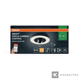 OSRAM Smart+ WIFI Kamera és Lámpatest, kültéri IP44, HD Live, 1.600lm dimm, 3.000K, mennyezeti kerek 28cm, sötétszürke
