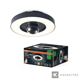 OSRAM Smart+ WIFI Kamera és Lámpatest, kültéri IP44, HD Live, 1.600lm dimm, 3.000K, mennyezeti kerek 28cm, sötétszürke