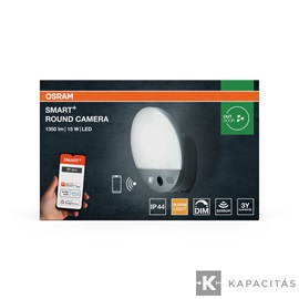 OSRAM Smart+ WIFI Kamera és Lámpatest, kültéri IP44, HD Live, 950lm dimm, 3.000K, kerek 18cm, szürke
