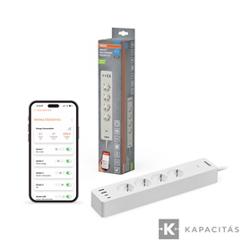OSRAM Smart+ WIFI MULTIPOWER Hálózati elosztó 4 aljzat +2xUSB-A +2xUSB-C, 1.5m IP20, 16A, fehér