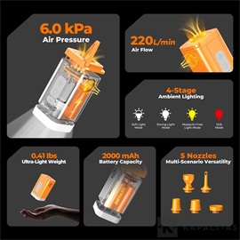 RoosCamp Air Master Nano 2 akkus pumpa és kempinglámpa 200l/perc