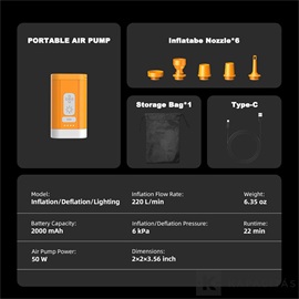 RoosCamp Air Master Nano 2 akkus pumpa és kempinglámpa 200l/perc