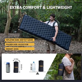 RoosCamp RoosPad Elite felfújható kemping matrac - 10cm, 40D, beépített pumpa, R4.8, 4 évszakos, kék / szürke