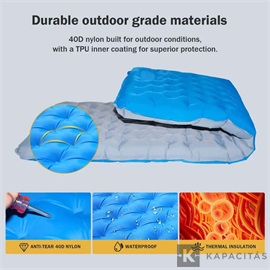 RoosCamp RoosPad Elite felfújható kemping matrac - 10cm, 40D, beépített pumpa, R4.8, 4 évszakos, kék / szürke