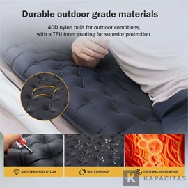 RoosCamp RoosPad Elite felfújható kemping matrac - 10cm, 40D, beépített pumpa, R4.8, 4 évszakos, kék / szürke