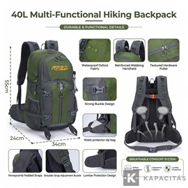 RoosCamp vákuum túra hátizsák zöld 40l