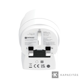 SKROSS Europe - UK Utazóadapter USB-C + USB-A (20W PD, Gyorstöltés, Fehér)