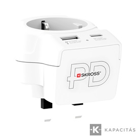 SKROSS Europe - UK Utazóadapter USB-C + USB-A (20W PD, Gyorstöltés, Fehér)