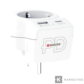 SKROSS Europe - USA Utazóadapter USB-C + USB-A (20W PD, gyorstöltés, Fehér)