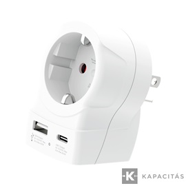 SKROSS Europe - USA Utazóadapter USB-C + USB-A (20W PD, gyorstöltés, Fehér)