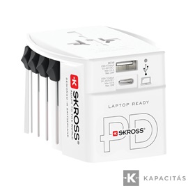 SKROSS MUV USB Világ Utazóadapter USB-C + USB-A (30W PD, gyorstöltés, Fehér)