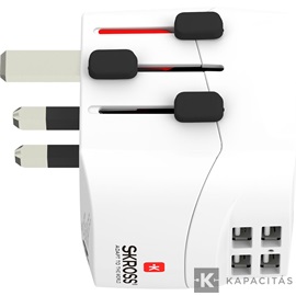 SKROSS PRO Light világutazó hálózati csatlakozó átalakító (földelt)  és USB töltő 4 A(standard) USB bemenettel