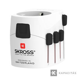 SKROSS PRO+ Világ utazóadapter USB-C + USB-A (30W PD, gyorstöltés, Fehér)
