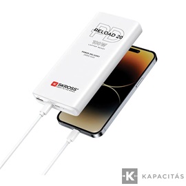 SKROSS RELOAD20 PD, 100W, 20.000 mAh POWERBANK+ USB-C kábel, feltöltve