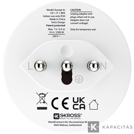 SKROSS csatlakozó átalakító Svájc/Olaszország/Brazilia utazóknak