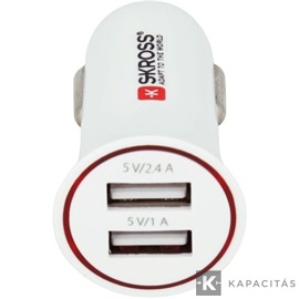 SKROSS USB töltő, autós, szivargyújtó (2x USB-A, 1A/2,4A)