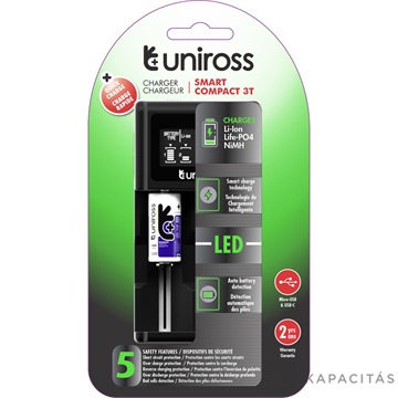 Uniross UCX004 kompakt USB LCD töltő Li-ion/Ni-MH/LiFePo4 akkuk töltésére