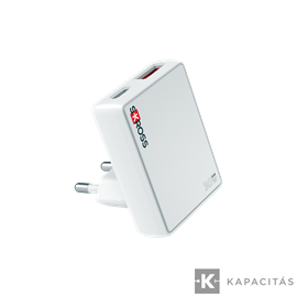 Ultravékony hálózati gyorstöltőr EU, USB-A USB-C, 90° EU plug, GaN 30W