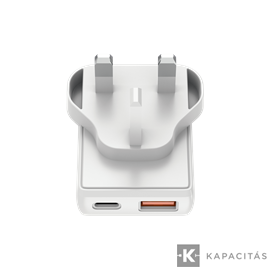 Ultravékony hálózati gyorstöltő UK, USB-A USB-C, 90° UK plug, GaN 30W