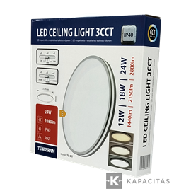 TUNGSRAM Fényhangolható mennyezeti lámpa | 3x teljesítmény (12W/18W/24W) és 3x színhő (CCT) 29.5x4.9cm IP40, fehér
