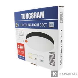 TUNGSRAM LED Mennyezeti lámpa 24W 3xCCT 2400lm 30x4.2cm IP44, keret: fekete | TG-21S