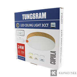 TUNGSRAM LED Mennyezeti lámpa 24W 3xCCT 2400lm 30x4.2cm IP44, keret: sárgás fa | TG-23S