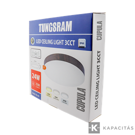 TUNGSRAM LED Mennyezeti lámpa 24W 3xCCT 2400lm 30x4.2cm IP44, keret: sötét fa | TG-24S