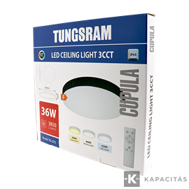 TUNGSRAM LED Mennyezeti lámpa 36W 3xCCT 3600lm 40x4.2cm IP44, +távirányító, keret: fekete | TG-27S
