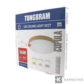 TUNGSRAM LED Mennyezeti lámpa 36W 3xCCT 3600lm 40x4.2cm IP44, +távirányító, keret: sárgás fa | TG-29S