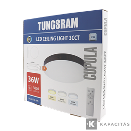 TUNGSRAM LED Mennyezeti lámpa 36W 3xCCT 3600lm 40x4.2cm IP44, +távirányító, keret: sötét fa | TG-30S