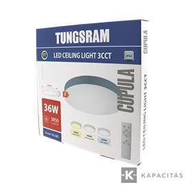TUNGSRAM LED Mennyezeti lámpa 36W 3xCCT 3600lm 40x4.2cm IP44, +távirányító, keret: szürke | TG-28S