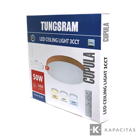 TUNGSRAM LED Mennyezeti lámpa 50W 3xCCT 5000lm 50x4.2cm IP44, +távirányító, keret: sárgás fa | TG-35S