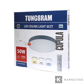 TUNGSRAM LED Mennyezeti lámpa 50W 3xCCT 5000lm 50x4.2cm IP44, +távirányító, keret: szürke | TG-34S