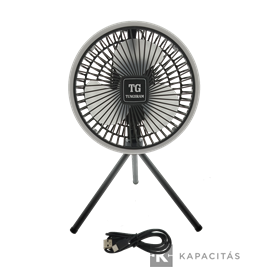 TUNGSRAM Ventilátor és lámpa | asztali vagy függő 3x sebesség USB-C tölthető 17.5x33cm IP20, antracit
